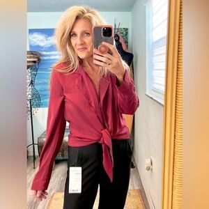 UO’s,Silence + Noise, Tie-Front Top, Maroon, Extra Long Sleeves, So Cute! L